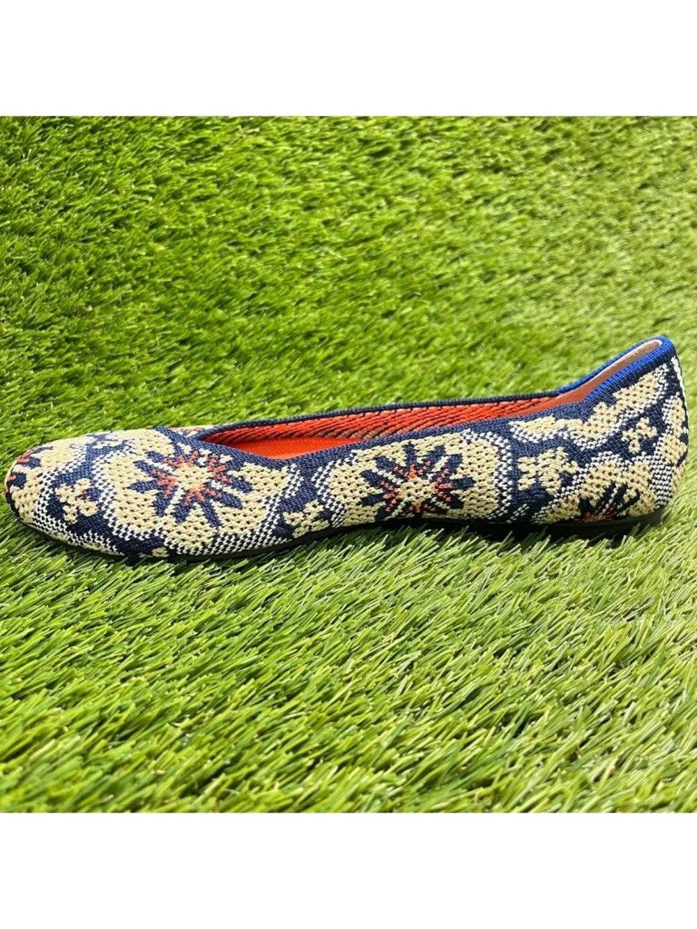 Rothy's The Flat Sapphire Burst Womens Size 8 Blue Cream Casual Slip On Flats